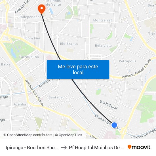 Ipiranga - Bourbon Shopping to Pf Hospital Moinhos De Vento map