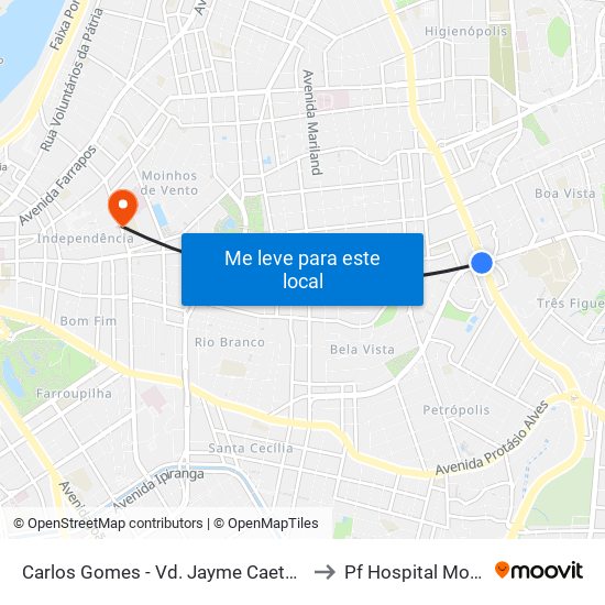 Carlos Gomes - Vd. Jayme Caetano Braun Ns (Piso Superior) to Pf Hospital Moinhos De Vento map