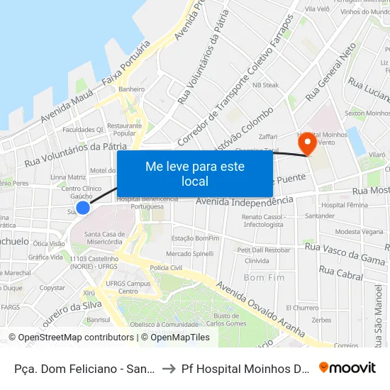 Pça. Dom Feliciano - Santa Casa to Pf Hospital Moinhos De Vento map