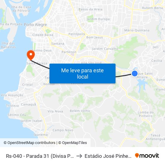 Rs-040 - Parada 31 (Divisa Porto Alegre) to Estádio José Pinheiro Borda map