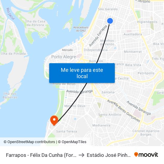 Farrapos - Félix Da Cunha (Fora Do Corredor) to Estádio José Pinheiro Borda map
