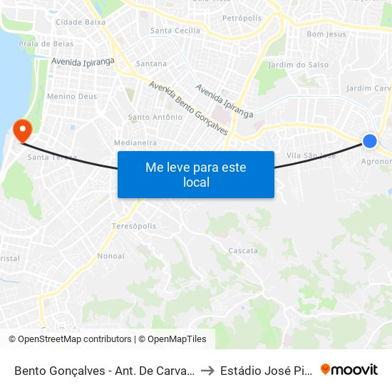 Bento Gonçalves - Ant. De Carvalho (Fora Do Corredor) to Estádio José Pinheiro Borda map