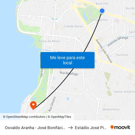 Osvaldo Aranha - José Bonifácio (Fora Do Corredor) to Estádio José Pinheiro Borda map