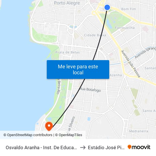 Osvaldo Aranha - Inst. De Educação (Fora Do Corredor) to Estádio José Pinheiro Borda map