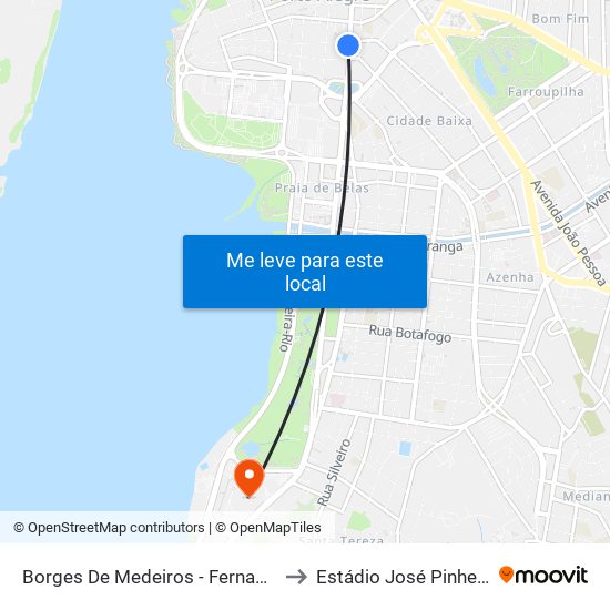 Borges De Medeiros - Fernando Machado to Estádio José Pinheiro Borda map