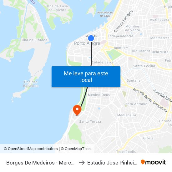 Borges De Medeiros - Mercado Público to Estádio José Pinheiro Borda map