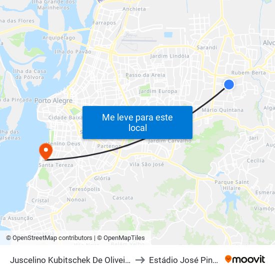 Juscelino Kubitschek De Oliveira - Praça México to Estádio José Pinheiro Borda map