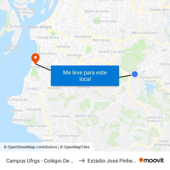 Campus Ufrgs - Colégio De Aplicação Bc to Estádio José Pinheiro Borda map
