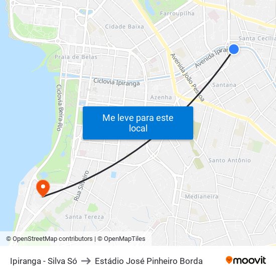 Ipiranga - Silva Só to Estádio José Pinheiro Borda map