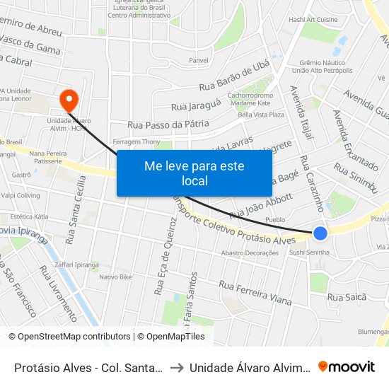 Protásio Alves - Col. Santa Inês Cb to Unidade Álvaro Alvim - Hcpa map