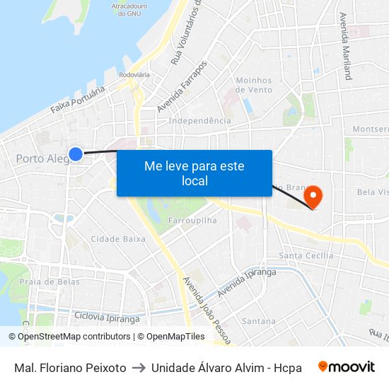 Mal. Floriano Peixoto to Unidade Álvaro Alvim - Hcpa map