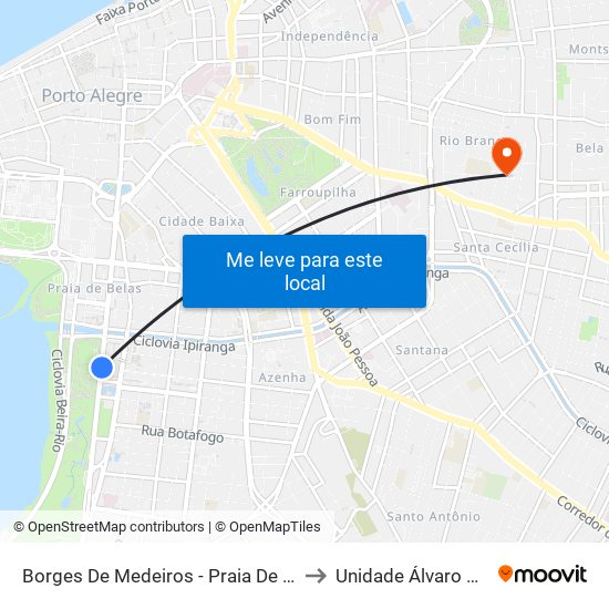 Borges De Medeiros - Praia De Belas Shopping Cb to Unidade Álvaro Alvim - Hcpa map