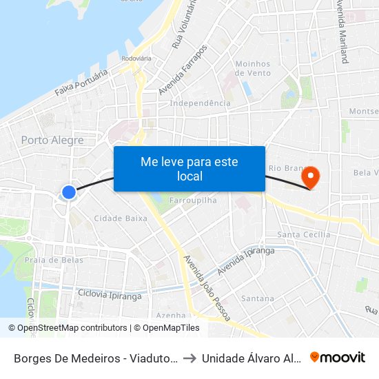 Borges De Medeiros - Viaduto Dos Açorianos to Unidade Álvaro Alvim - Hcpa map