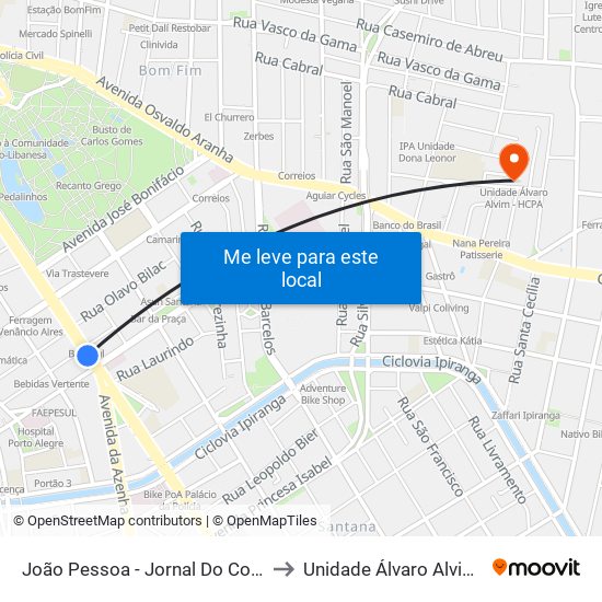 João Pessoa - Jornal Do Comércio Cb to Unidade Álvaro Alvim - Hcpa map