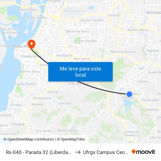 Rs-040 - Parada 32 (Liberdade) to Ufrgs Campus Centro map