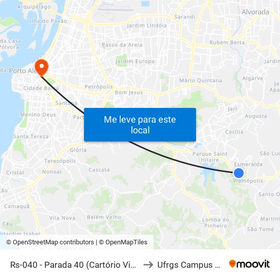 Rs-040 - Parada 40 (Cartório Viamópolis) to Ufrgs Campus Centro map