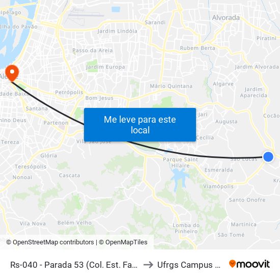 Rs-040 - Parada 53 (Col. Est. Farroupilha) to Ufrgs Campus Centro map