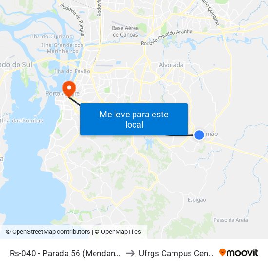 Rs-040 - Parada 56 (Mendanha) to Ufrgs Campus Centro map