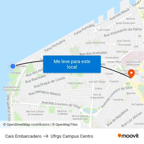 Cais Embarcadero to Ufrgs Campus Centro map