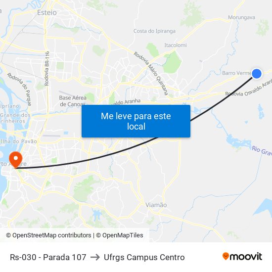 Rs-030 - Parada 107 to Ufrgs Campus Centro map