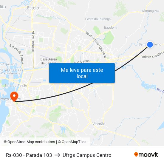 Rs-030 - Parada 103 to Ufrgs Campus Centro map