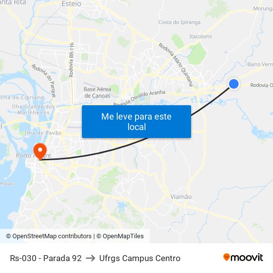 Rs-030 - Parada 92 to Ufrgs Campus Centro map