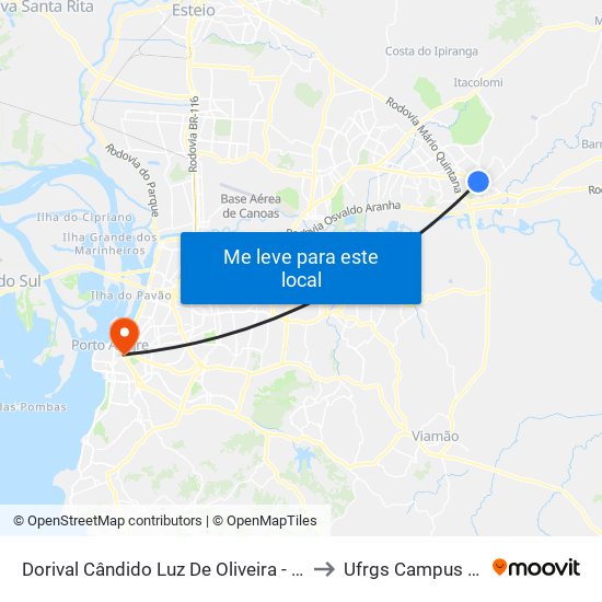 Dorival Cândido Luz De Oliveira - Parada 79a to Ufrgs Campus Centro map