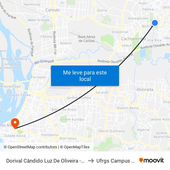Dorival Cândido Luz De Oliveira - Parada 61 to Ufrgs Campus Centro map