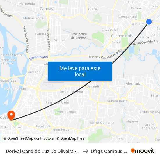 Dorival Cândido Luz De Oliveira - Parada 63 to Ufrgs Campus Centro map