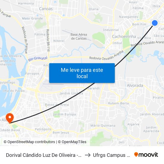 Dorival Cândido Luz De Oliveira - Parada 64 to Ufrgs Campus Centro map