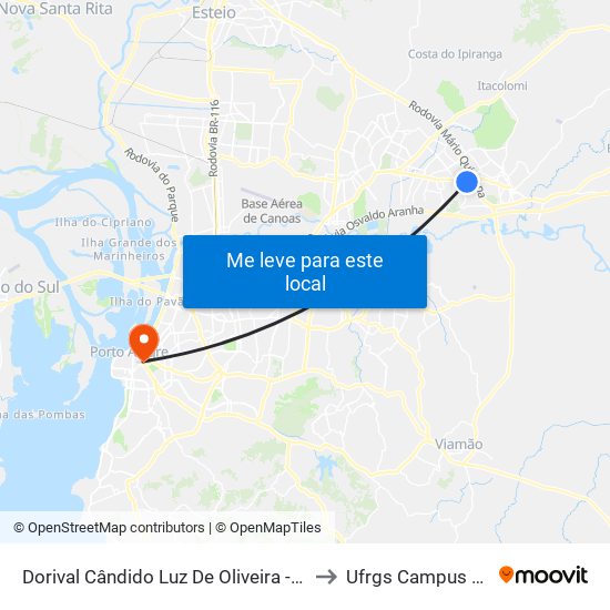 Dorival Cândido Luz De Oliveira - Parada 74 to Ufrgs Campus Centro map