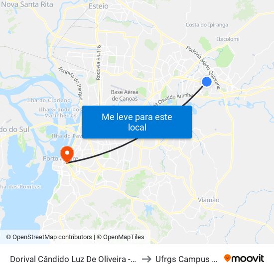 Dorival Cândido Luz De Oliveira - Parada 72 to Ufrgs Campus Centro map