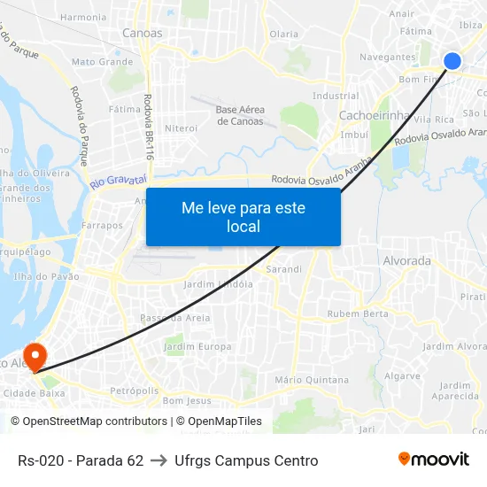 Rs-020 - Parada 62 to Ufrgs Campus Centro map