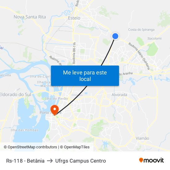 Rs-118 - Betânia to Ufrgs Campus Centro map