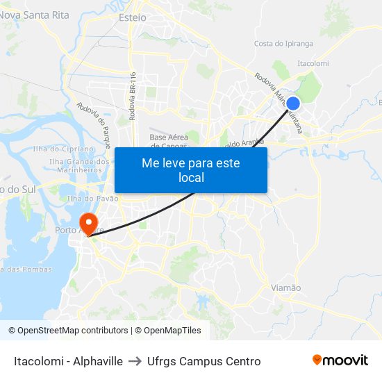 Itacolomi - Alphaville to Ufrgs Campus Centro map