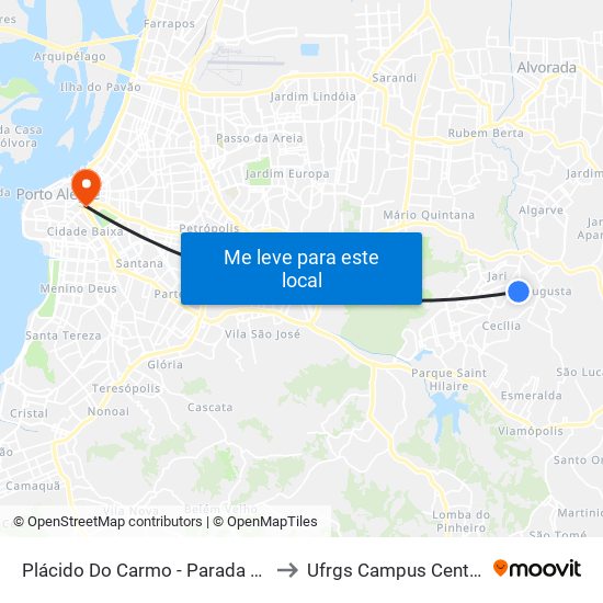 Plácido Do Carmo - Parada 16 to Ufrgs Campus Centro map
