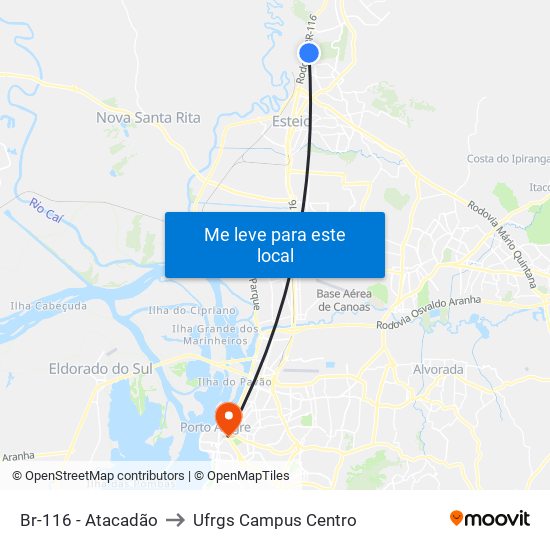 Br-116 - Atacadão to Ufrgs Campus Centro map