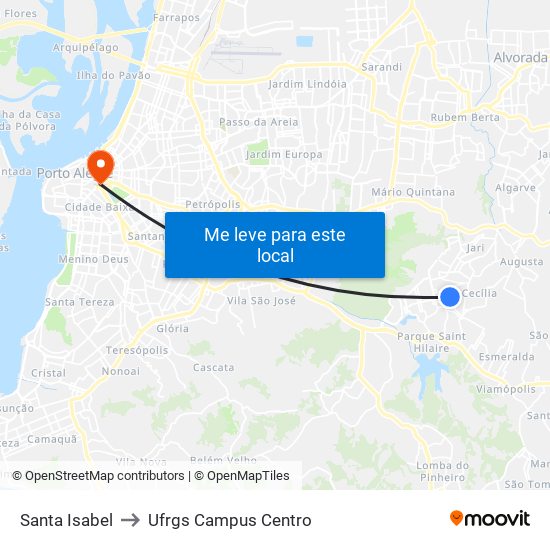 Santa Isabel to Ufrgs Campus Centro map