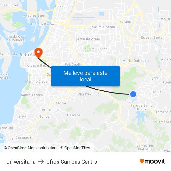 Universitária to Ufrgs Campus Centro map