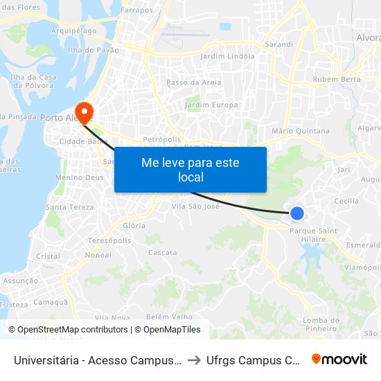 Universitária - Acesso Campus Ufrgs to Ufrgs Campus Centro map