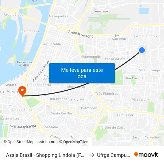 Assis Brasil - Shopping Lindoia (Fora Do Corredor) to Ufrgs Campus Centro map