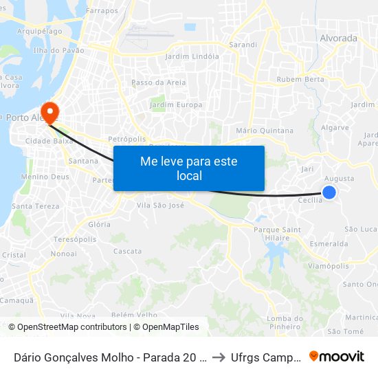 Dário Gonçalves Molho - Parada 20 (Ubs Augusta Marina) to Ufrgs Campus Centro map