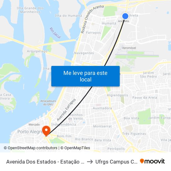 Avenida Dos Estados - Estação Anchieta to Ufrgs Campus Centro map