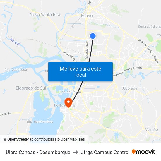 Ulbra Canoas - Desembarque to Ufrgs Campus Centro map