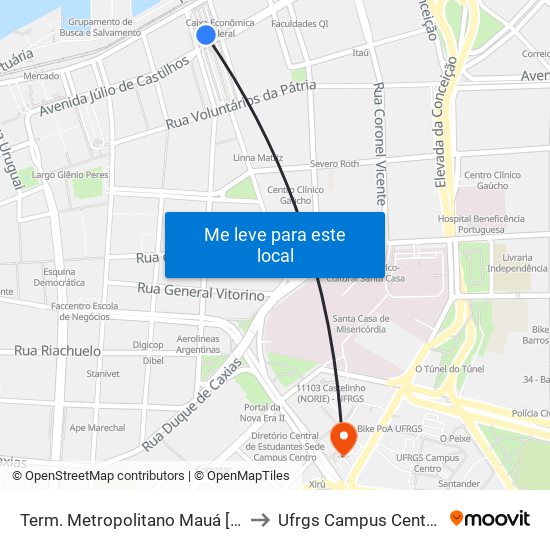 Term. Metropolitano Mauá [F] to Ufrgs Campus Centro map