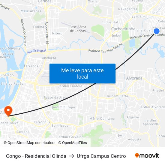 Congo - Residencial Olinda to Ufrgs Campus Centro map