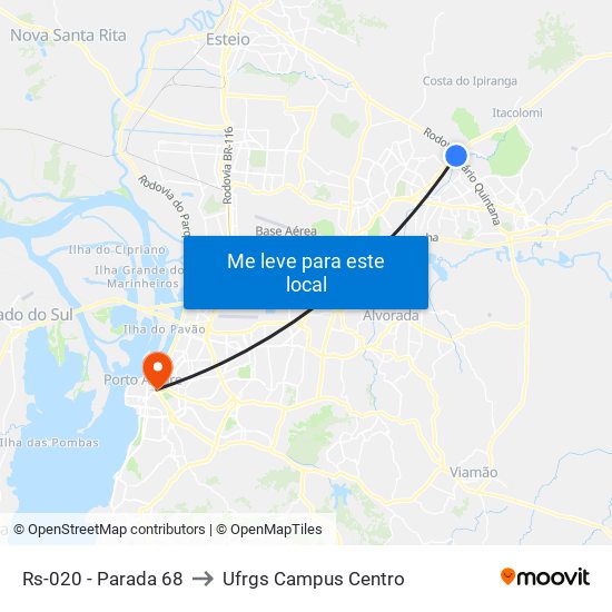 Rs-020 - Parada 68 to Ufrgs Campus Centro map
