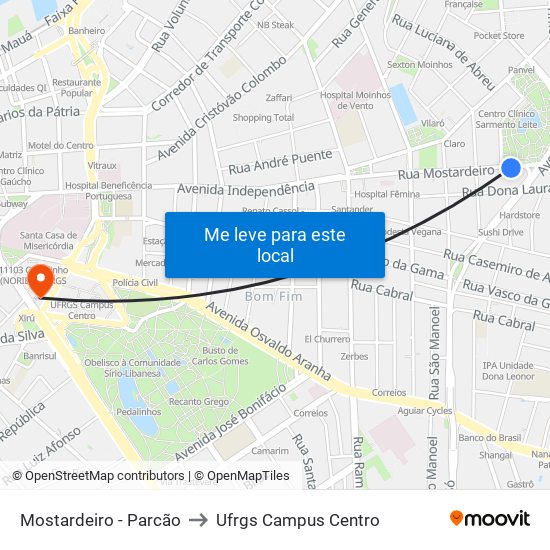 Mostardeiro - Parcão to Ufrgs Campus Centro map