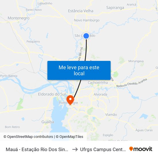 Mauá - Estação Rio Dos Sinos to Ufrgs Campus Centro map