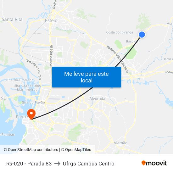 Rs-020 - Parada 83 to Ufrgs Campus Centro map